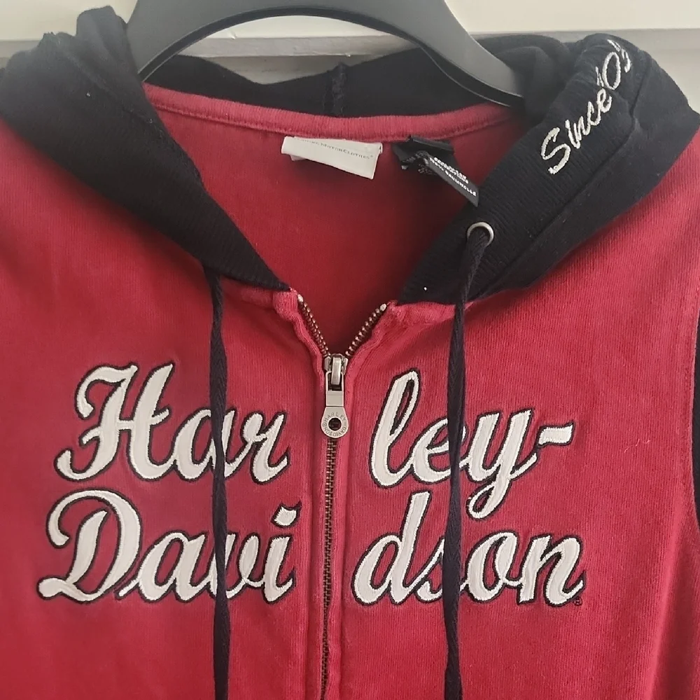 Harley-Davidson Women’s Small Red Black Zip Hoodie Jacket Vintage Biker Y2K - Picture 3 of 9